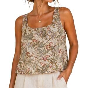 Cynthia Rowley Linen Tank Top Botanical Print Boho Large Poetcore Cruise Resort